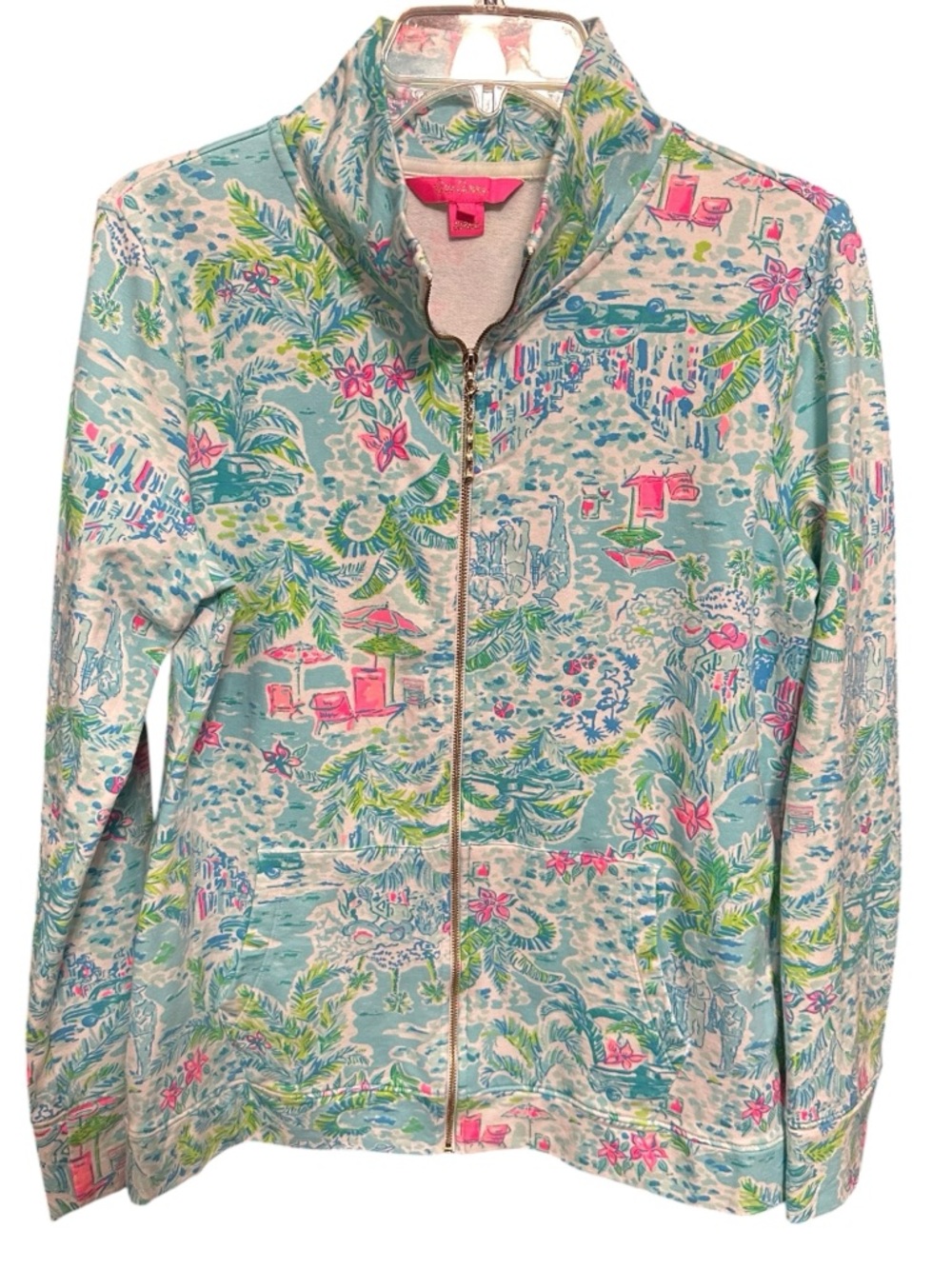 Lilly Pulitzer Blue Pink Betsy Full Zip Jacket UPF 50+ “What a Lovely Place” - Picture 2 of 10